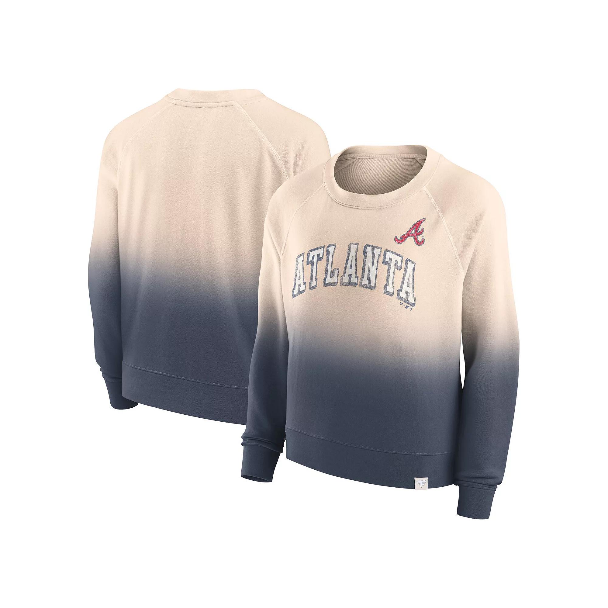 Women's Fanatics Branded Tan/Navy Atlanta Braves Luxe Lounge Arch Raglan Pullover Sweatshirt,  Product Image
