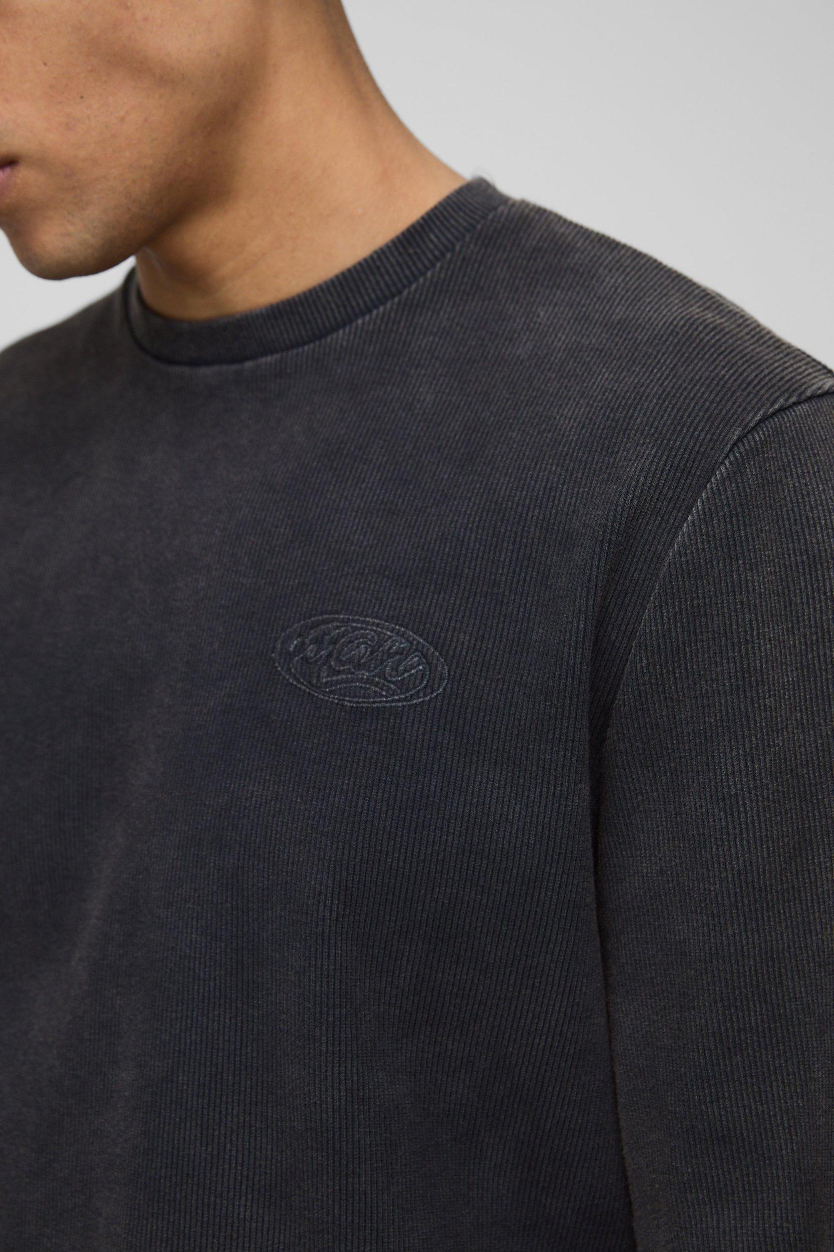Regular Fit Washed Rib Man Embroidered Sweatshirt | boohooMAN USA Product Image