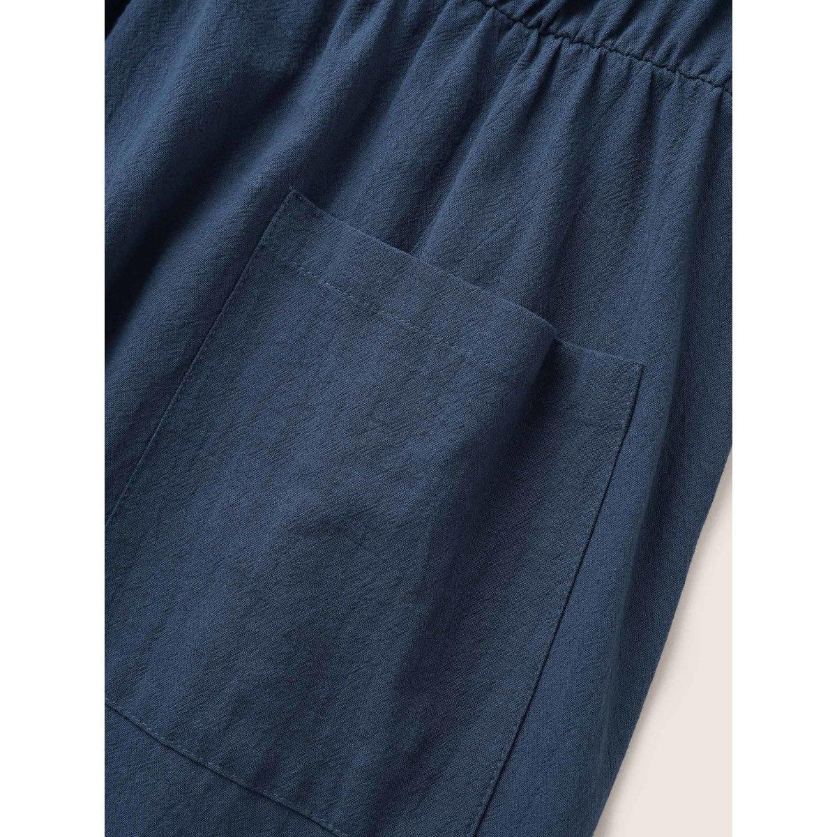 Plus Size Plain Pocket Elastic Waist Deep V Neck Tank Dress Indigo Women At the Office Non Deep V-neck Sleeveless Curvy Midi Dress BloomChic 12/L Product Image