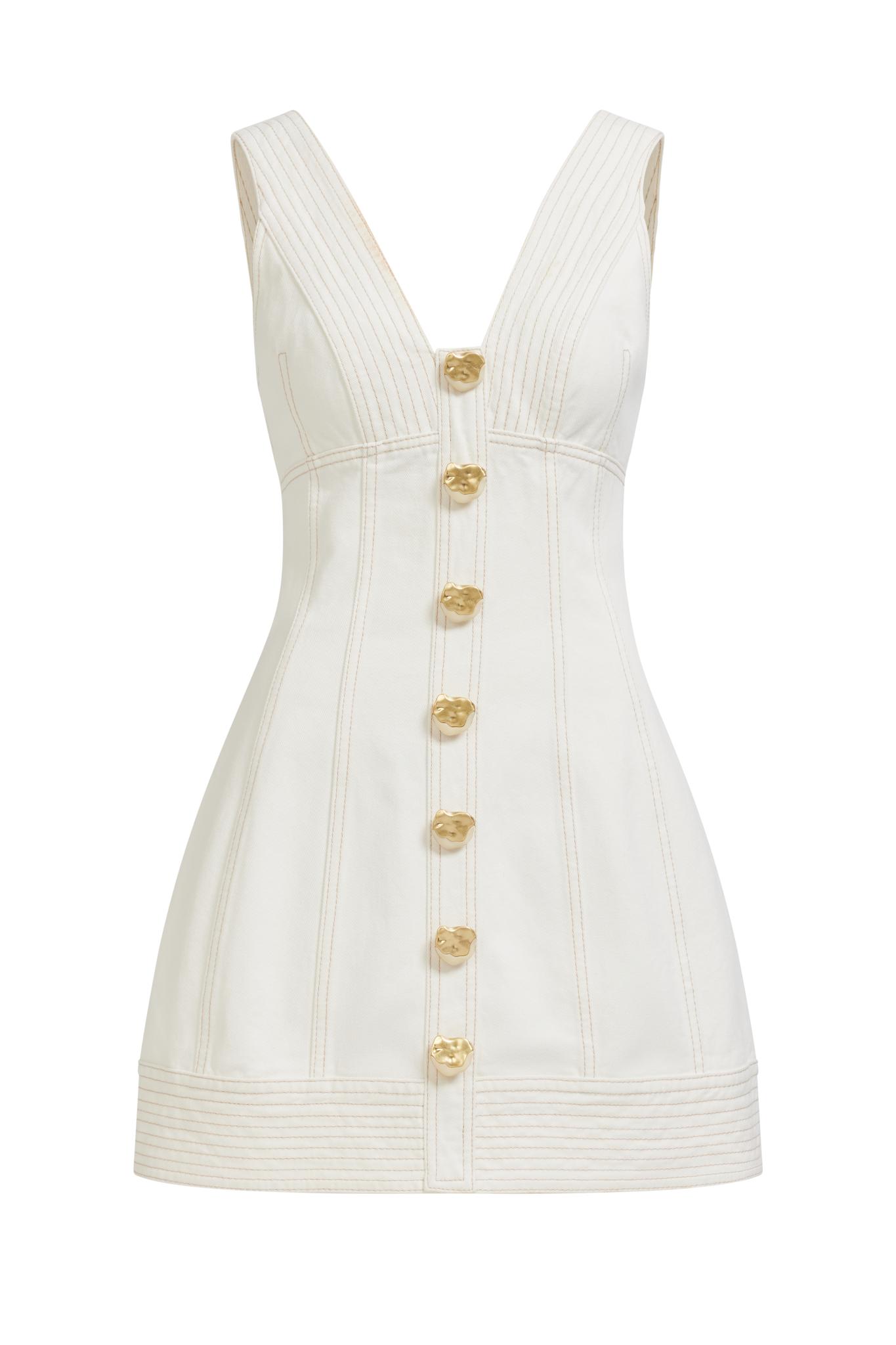 Daisy Denim Mini Dress-IVORY / 4 Product Image