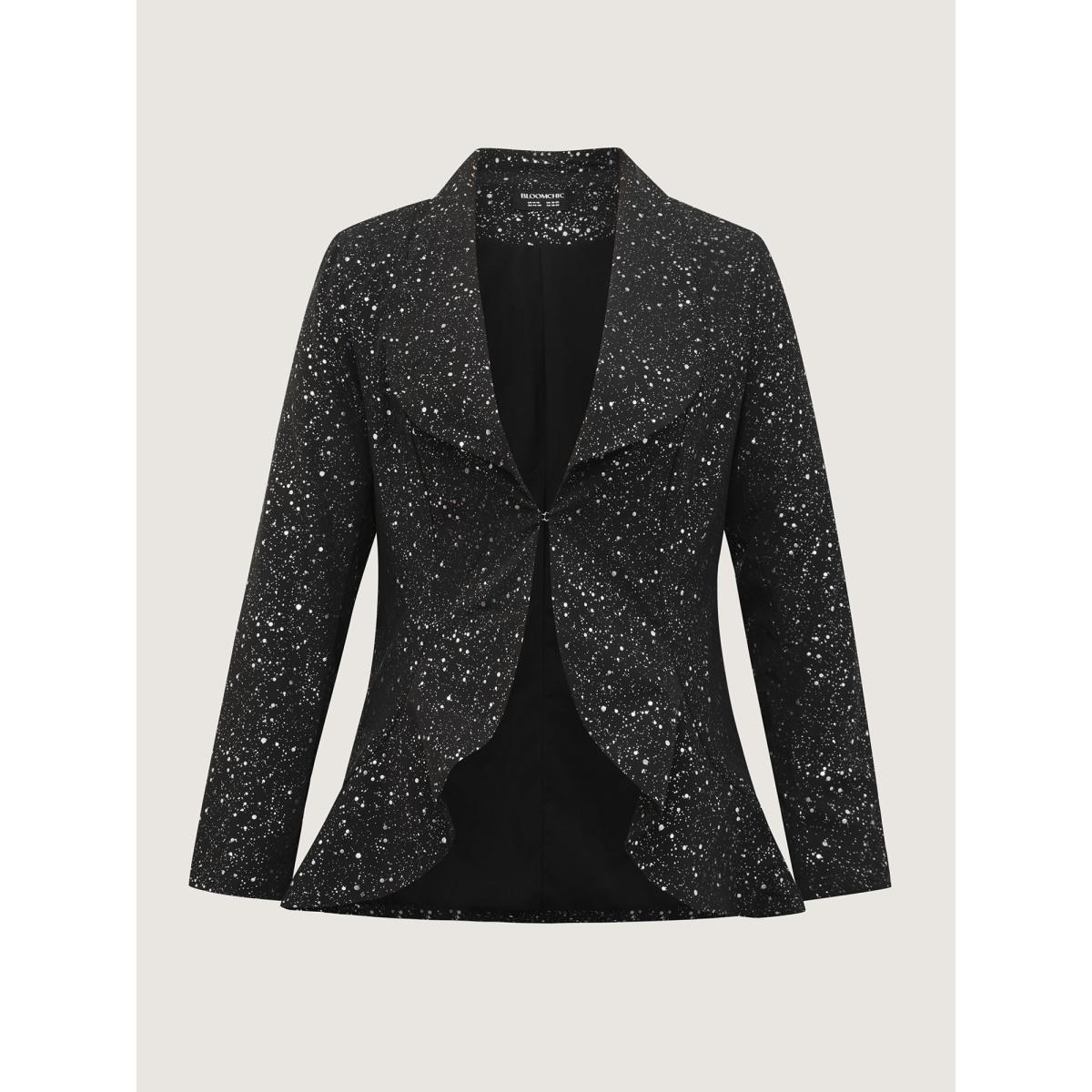 Plus Size Gold Stamped Ruffled Edge Coat Women Black Party&Cocktail Bodycon Ladies Party Winter Coats BloomChic 28/5X Product Image