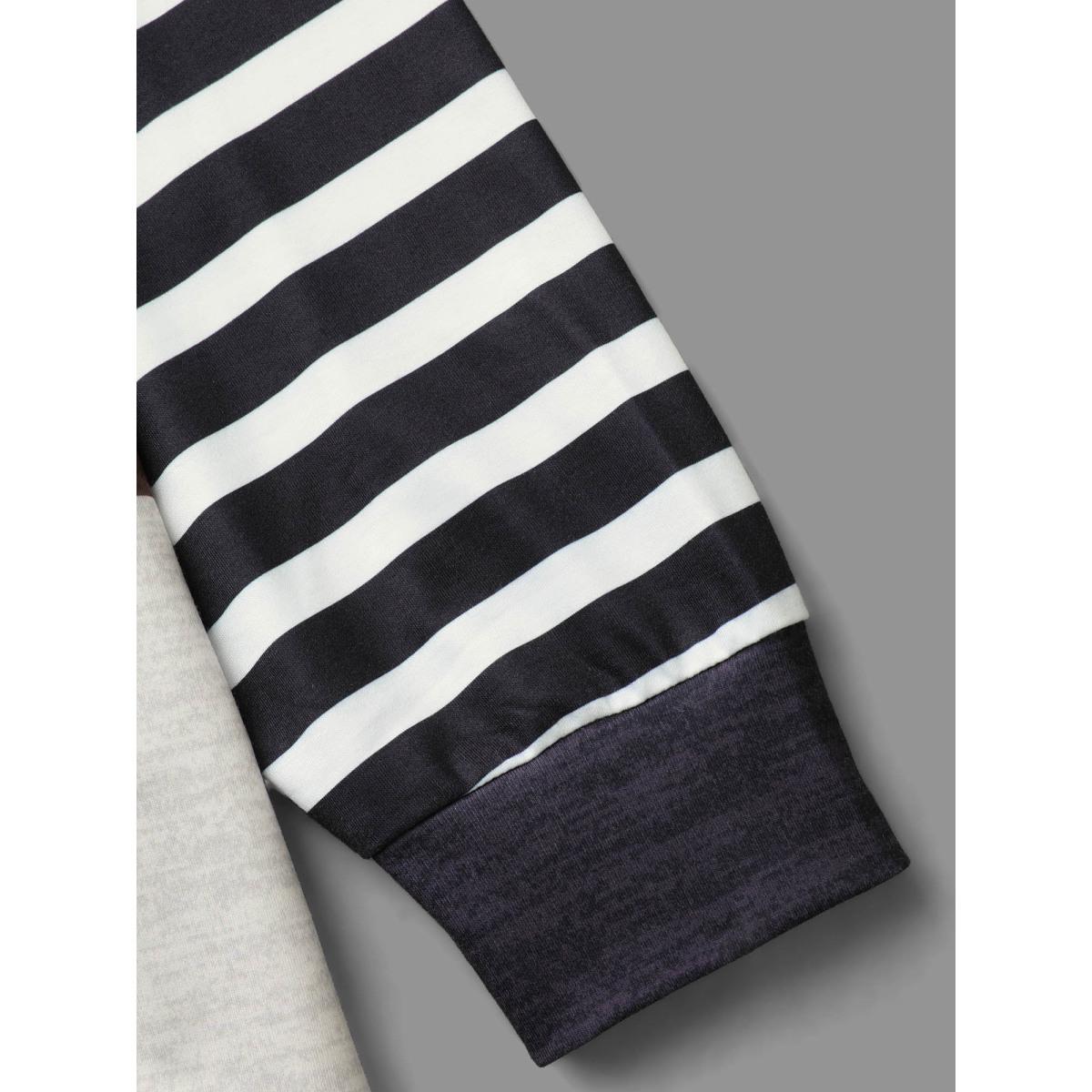 Plus Size Round Neck Striped Patchwork Contrast Sweatshirt Women Multicolor Casual Contrast Loose Round Neck Everyday Sweatshirts BloomChic 18-20/2X Product Image