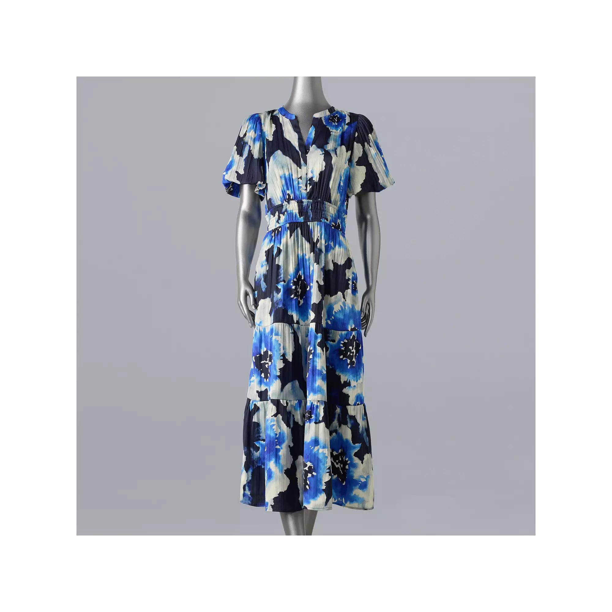 Women's Simply Vera Vera Wang Short Sleeve Maxi Dress, Size: Small, Navy Blue Floral Product Image