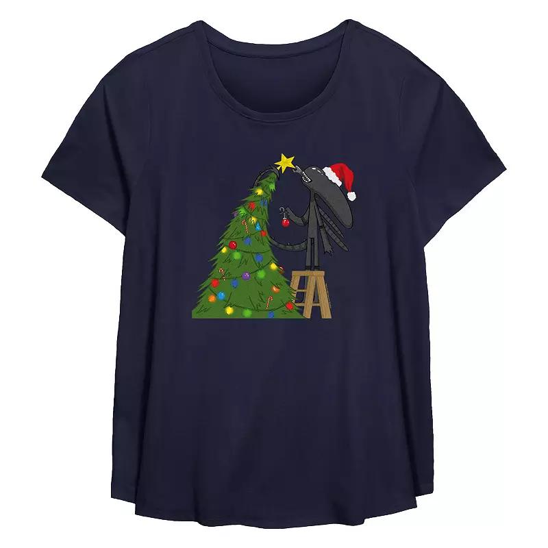 Plus Size Alien Xenomorph Christmas Ready Flowy Graphic Tee, Women's, Size: 2XL, Blue Product Image