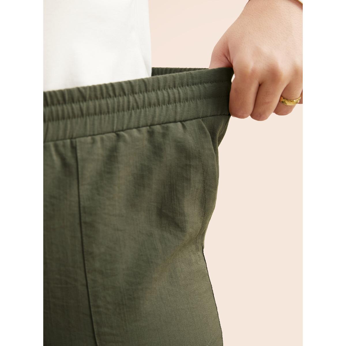 Plus Size Mid Rise Patched Pocket Drawstring Pants Women ArmyGreen Casual Mid Rise Everyday Pants BloomChic 12/L Product Image