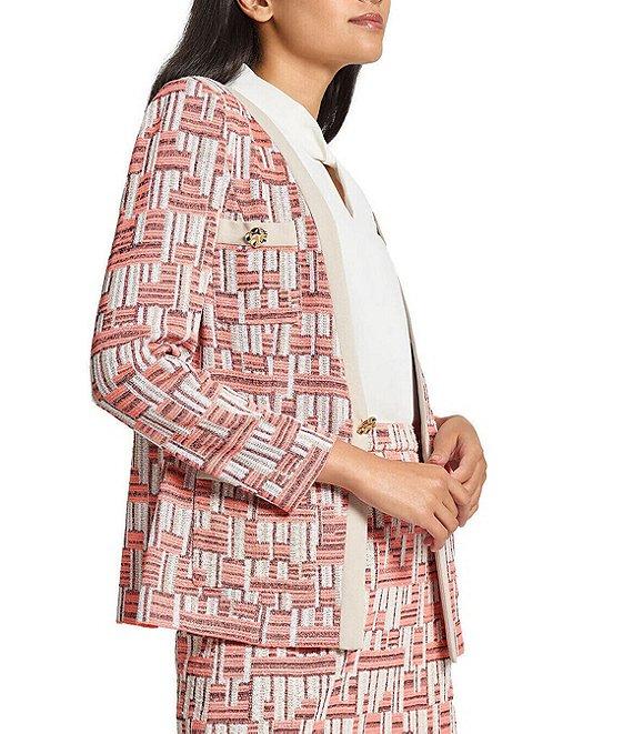 Ming Wang Geometric Knit Button Front Long Sleeve Jacket Product Image