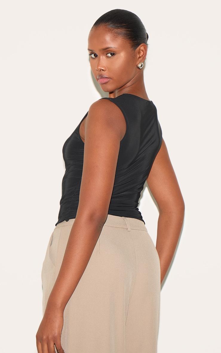 Black Slinky Asymmetric Detail Longline Vest Top Product Image