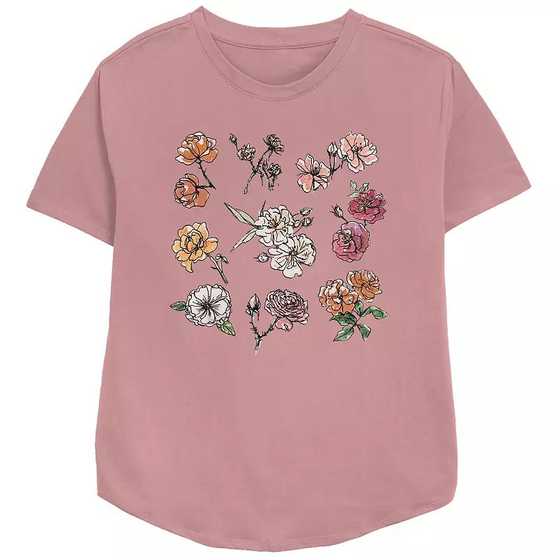 Women's Flowers Watercolor Painting Relaxed Fit Graphic Tee, Girl's,  Product Image