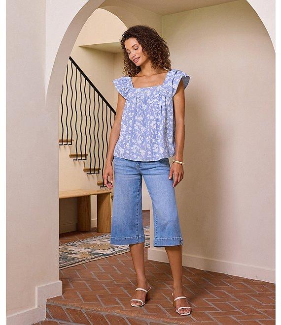 Liverpool Los Angeles Poplin Floral Print Square Neck Short Sleeve Top Product Image