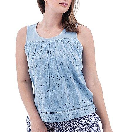 Aventura Shelle Schiffli Organic Cotton Embroidered Eyelet Scoop Neck Ladder Lace Trim Tank Top Product Image
