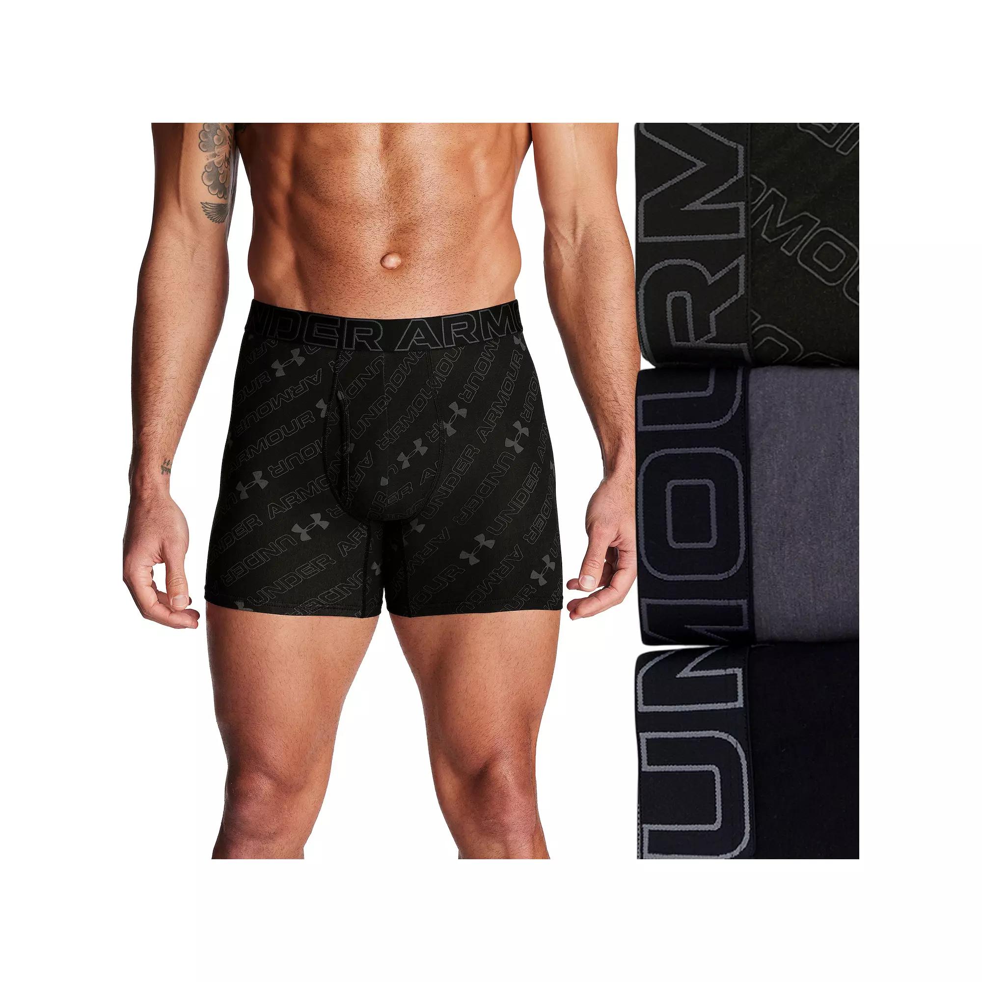 Men's Under Armour 3-pack Performance Cotton Stretch Fashion 6-in. Boxer Briefs, Size: 5XL, Castlerock Product Image
