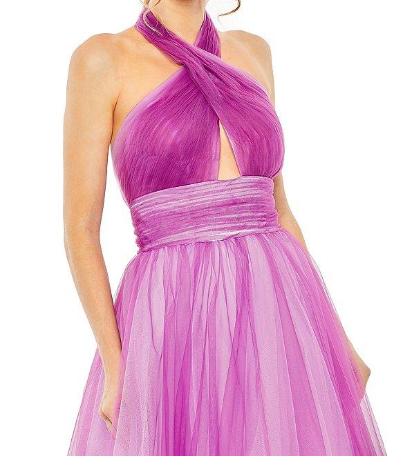 Mac Duggal Ombre Criss Cross Halter Neck Ball Gown Product Image