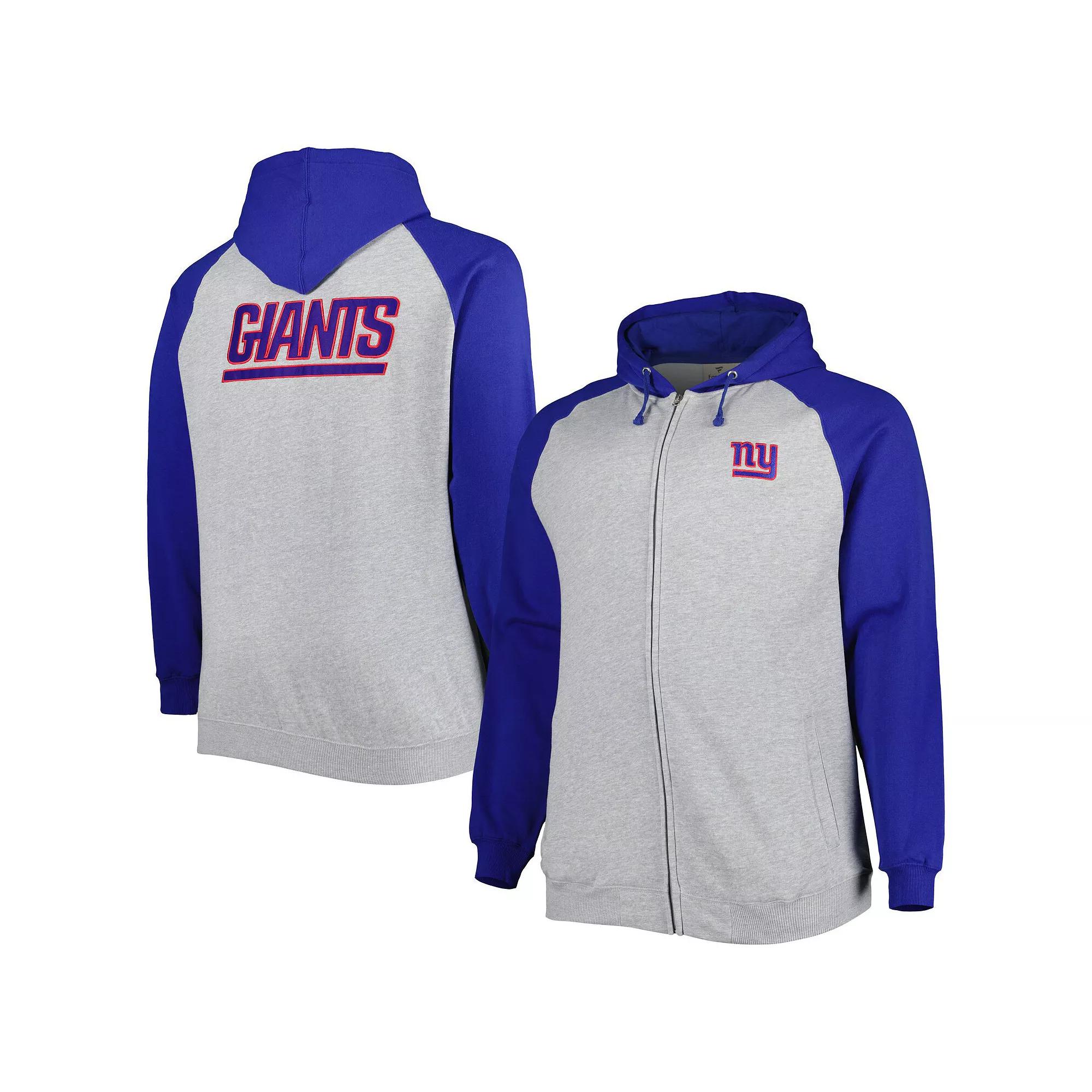 Men's Heather Gray New York Giants Big & Tall Fleece Raglan Full-Zip Hoodie Jacket, Size: 2XLT, Grey Product Image