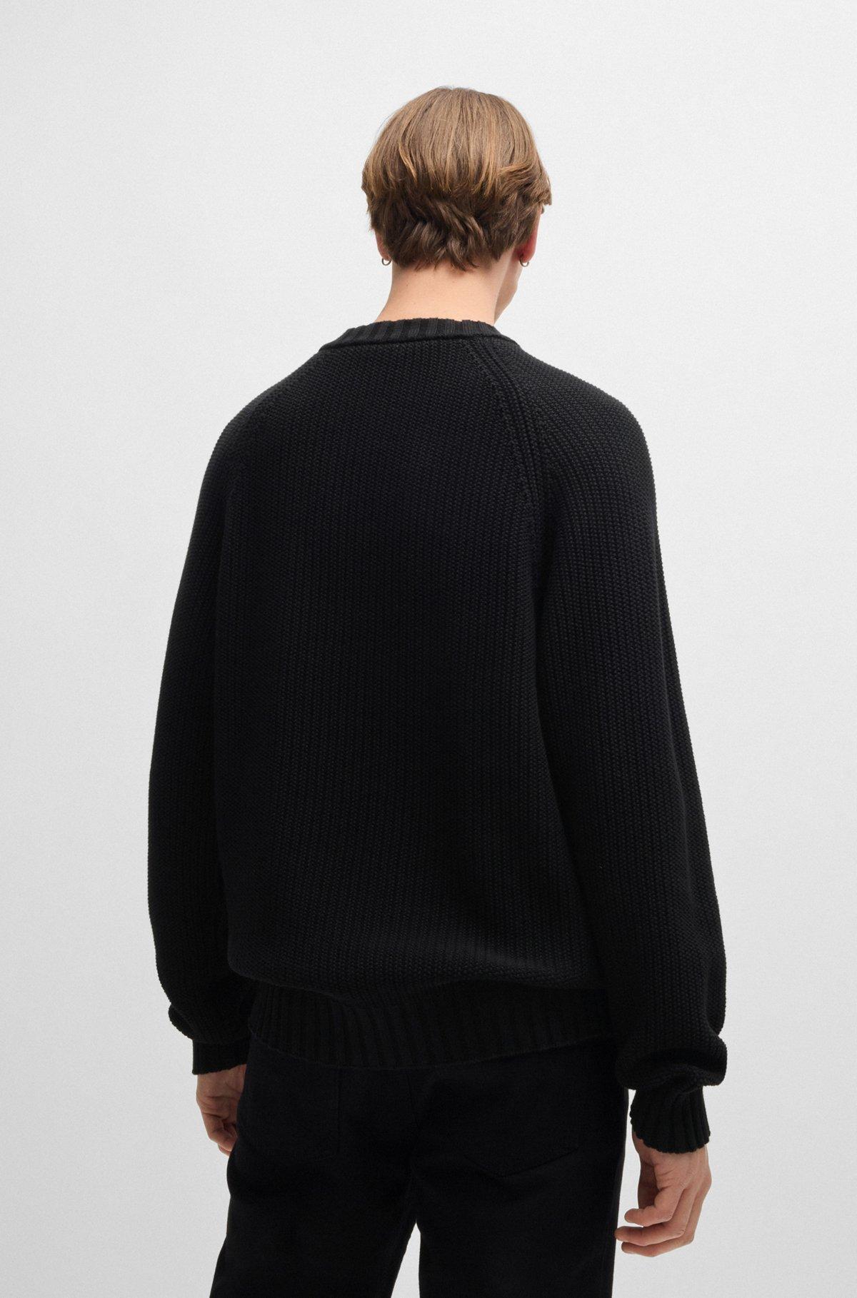 HUGO - Ribbed-cotton sweater with logo badge - Black Product Image