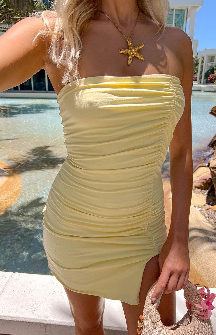 Let Go Yellow Ruched Mini Dress Product Image