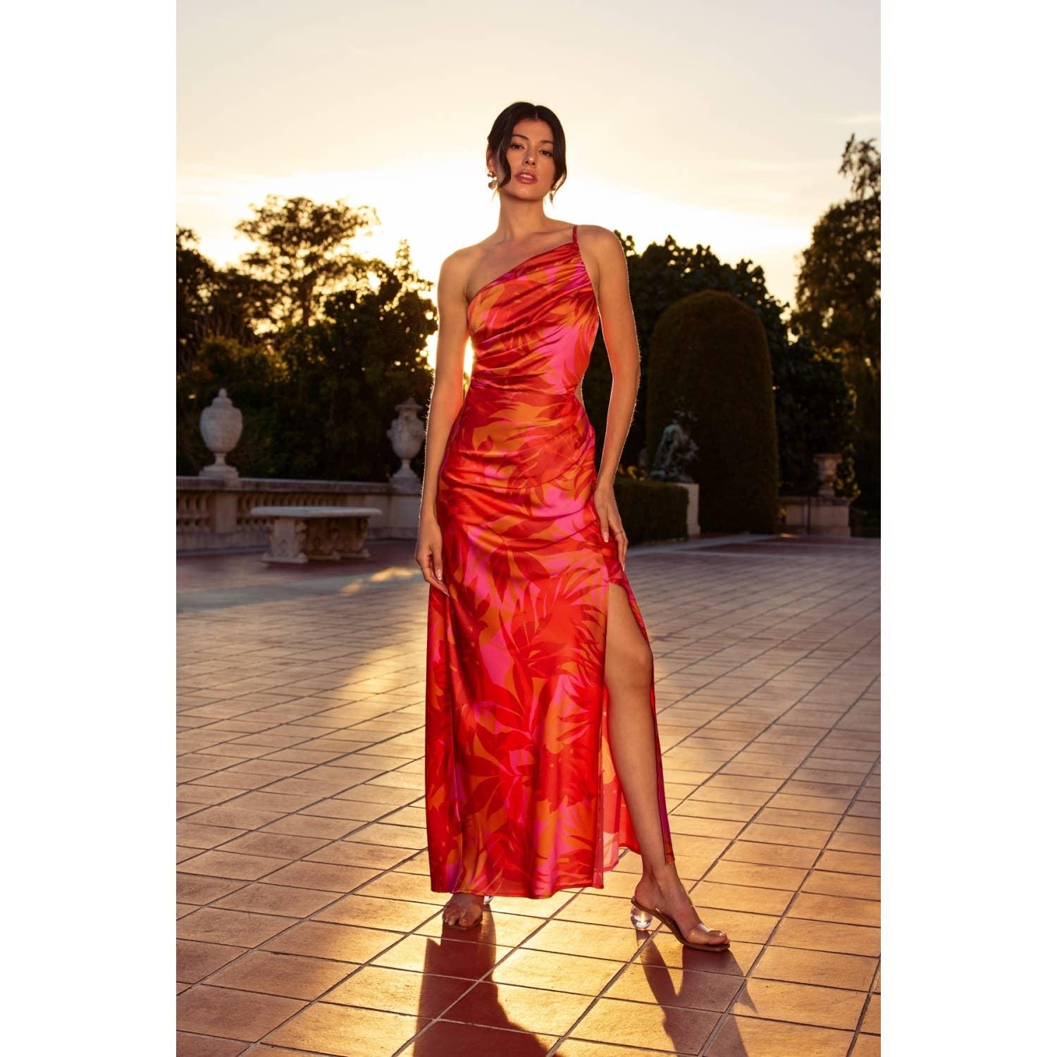 Sunset Lover One Shoulder Ruched Maxi Dress Product Image