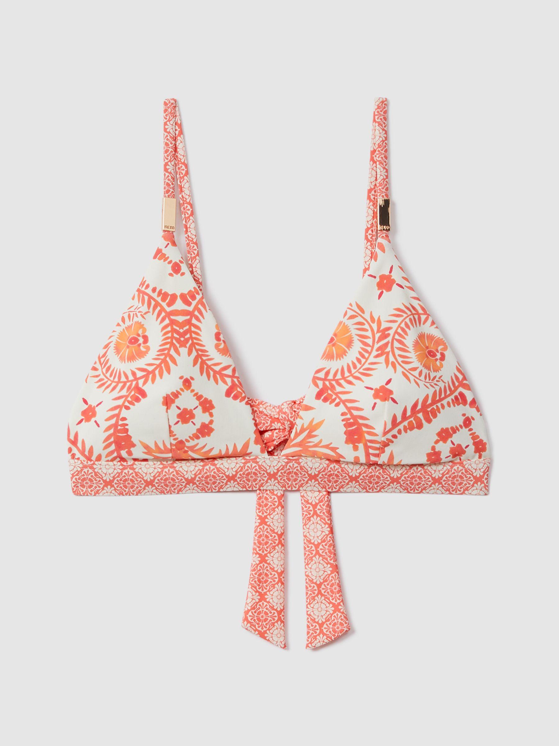Printed Tie Back Bikini Top in Cream/Coral Product Image