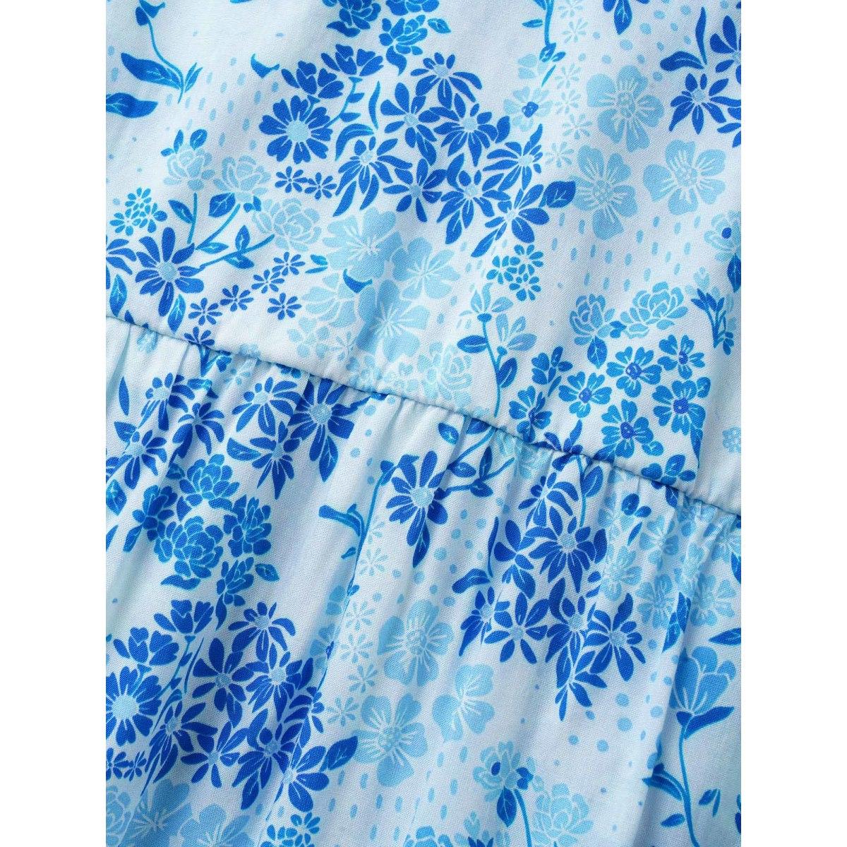 Plus Size V Neck Floral Ruffles Tie Knot Dress Skyblue Women Elegant Tie knot V-neck Short sleeve Curvy Midi Dress BloomChic 22-24/3X Product Image