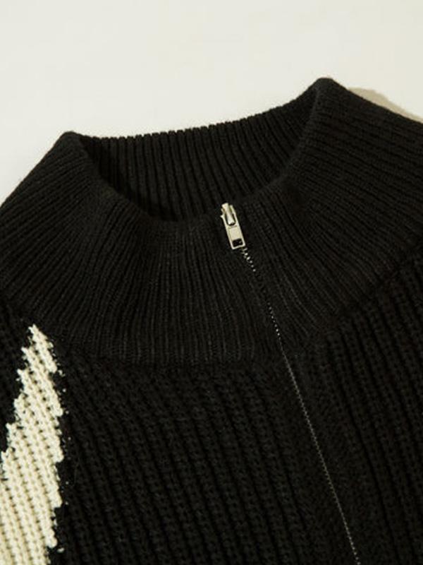 Men's Contrast Color Patchwork Zip Up Sweater Product Image