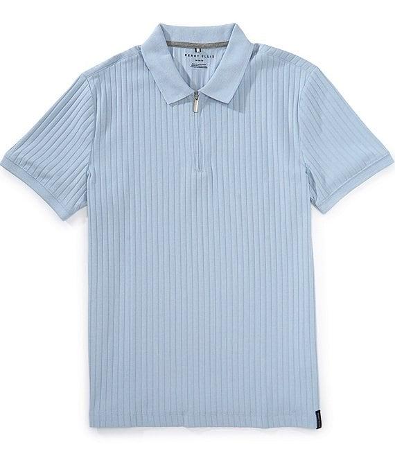Perry Ellis Ribbed Quarter-Zip Short Sleeve Polo Shirt Product Image