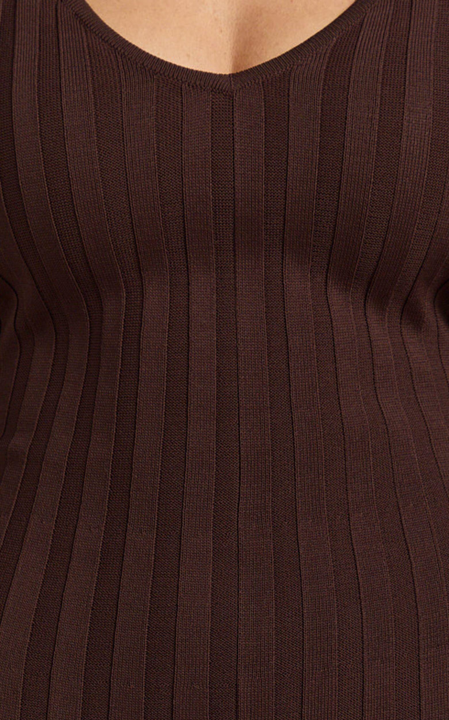 Astra Maxi Dress - V Neck Long Sleeve Knit Dress in Chocolate Product Image