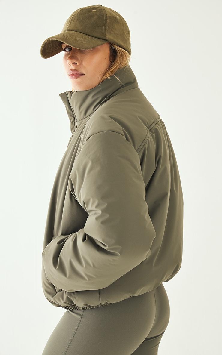  Olive High Neck Cropped Puffer Jacket Product Image