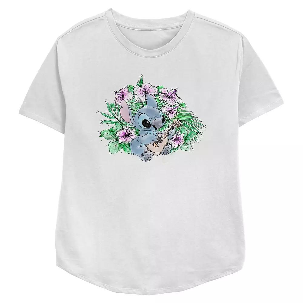Disney's Lilo & Stitch Playing Ukulele Women's Relaxed Fit Graphic Tee, Size: Large, White Product Image