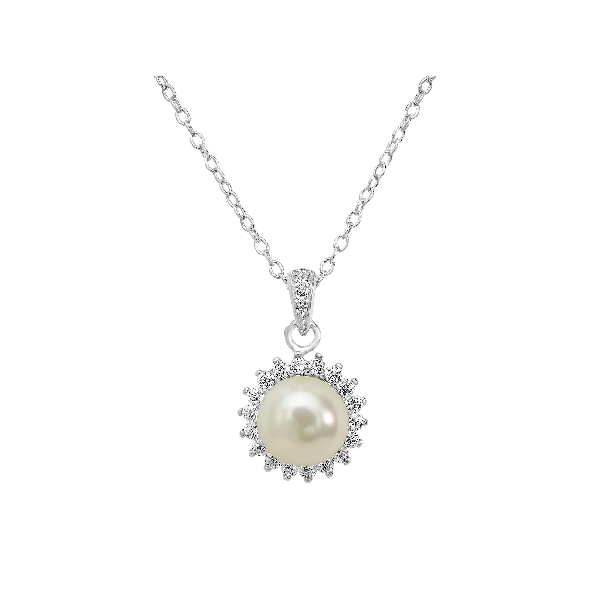 Gemistry Sterling Silver Freshwater Cultured Pearl & Cubic Zirconia Starburst Pendant Necklace, Women's, Size: 18-20" ADJ Product Image