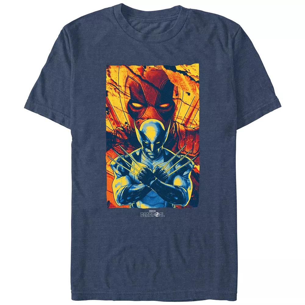 Men's Marvel Deadpool And Wolverine Looking Over Wolverine Graphic Tee, Size: XL, Navy Grey Product Image