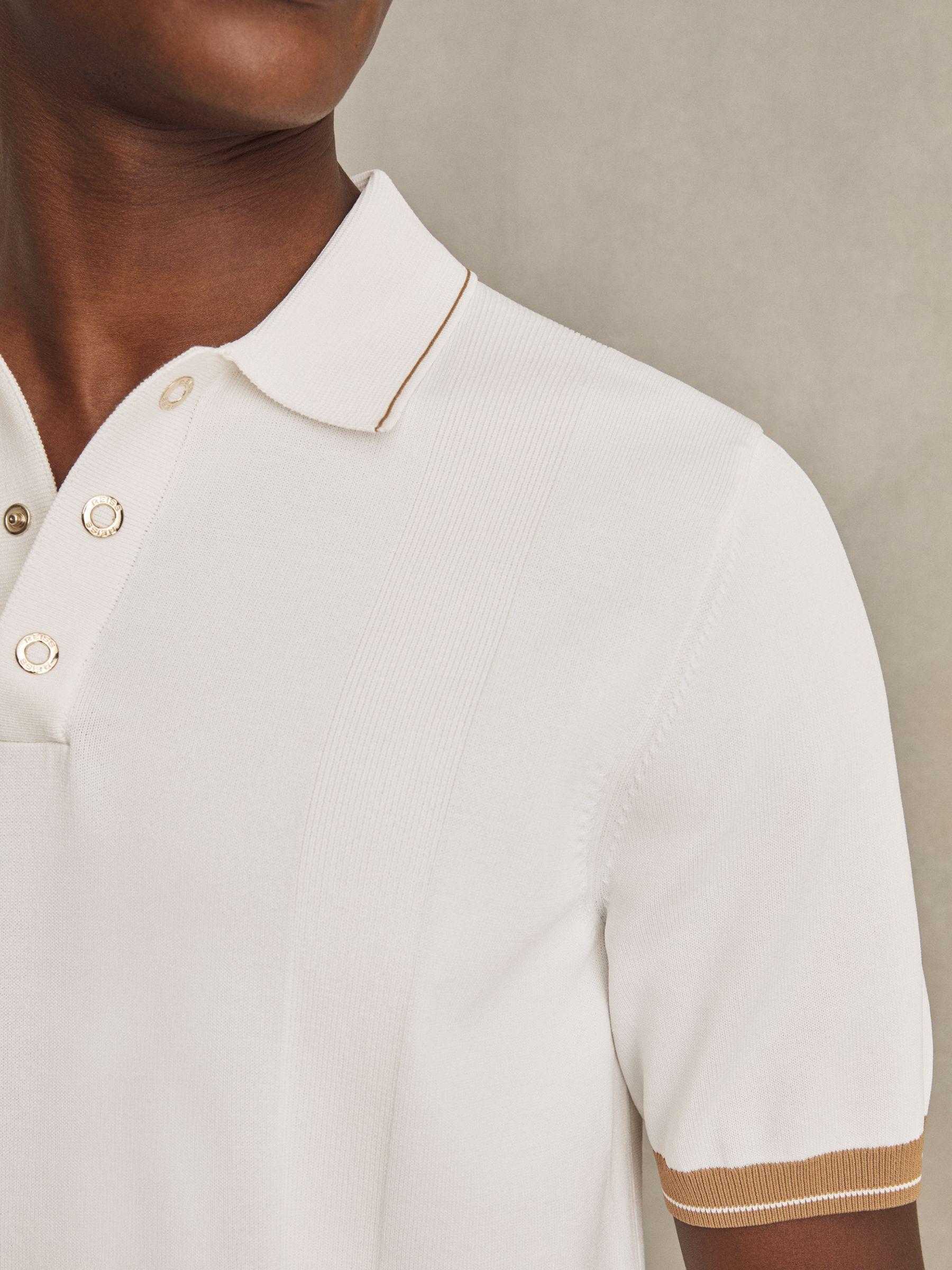 Tipped Knit Polo Shirt in White/Camel Product Image