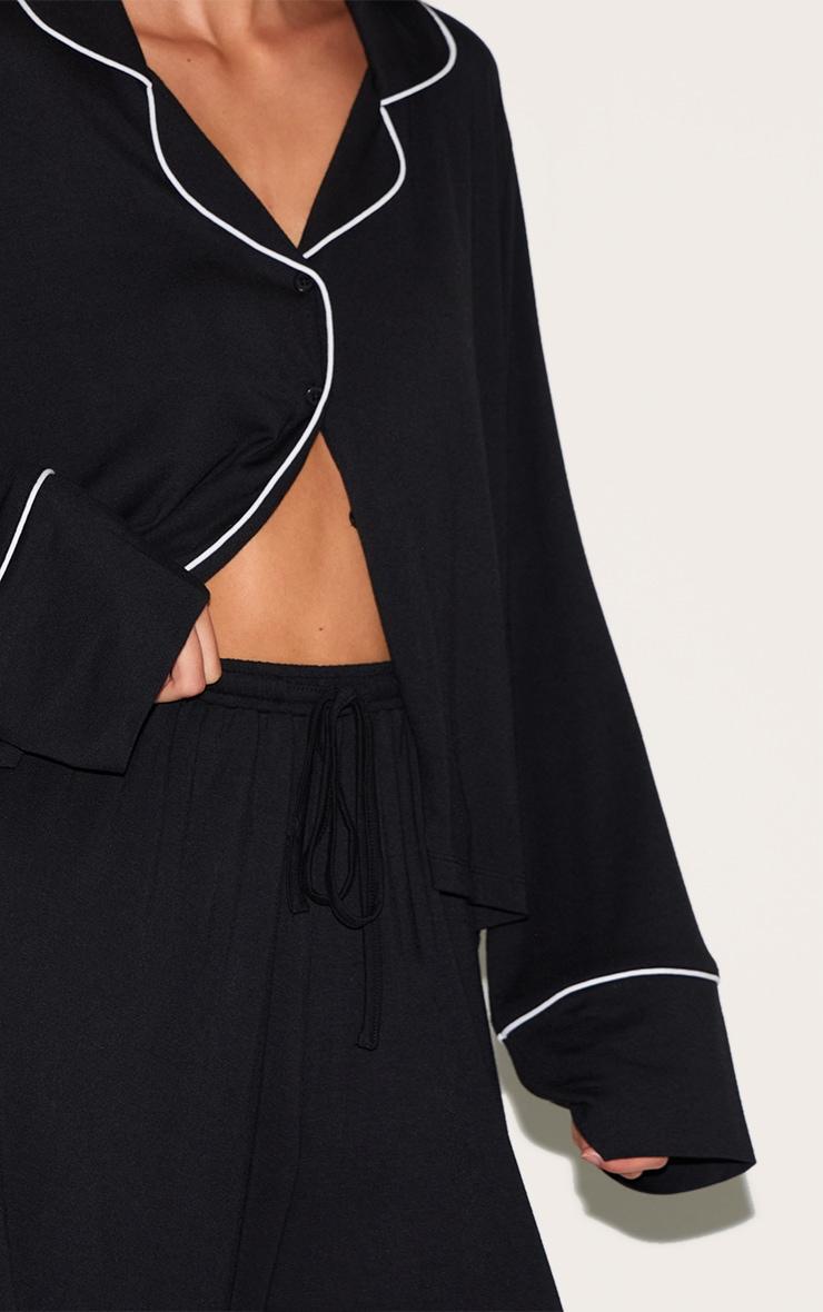 Black Modal Piping Long Pj Set Product Image