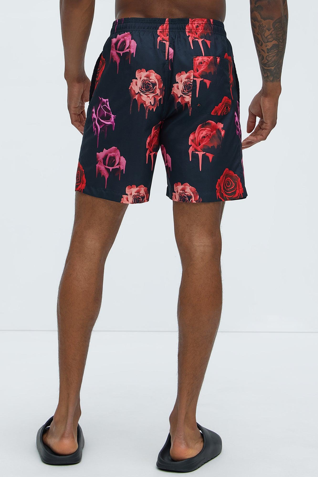 Melting Roses Swim Mid Trunk - Black Product Image