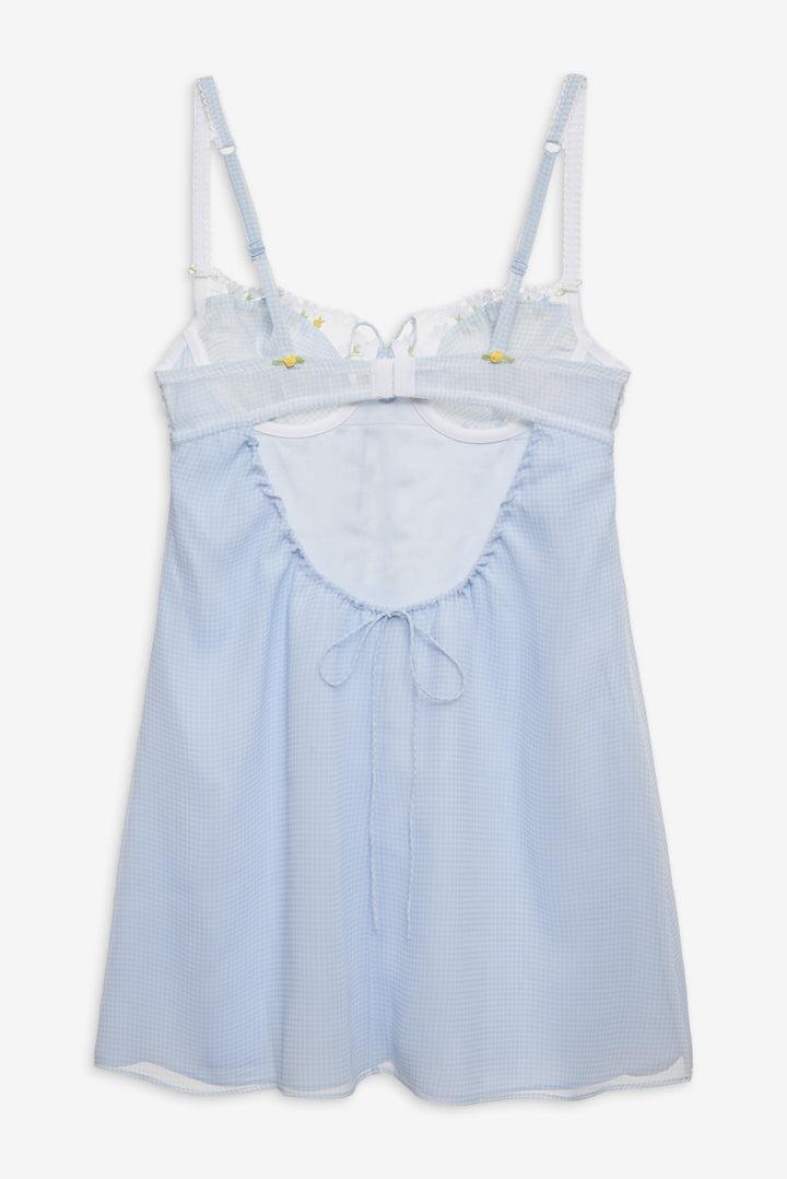 Gingham Rose Slip Dress — Blue Product Image