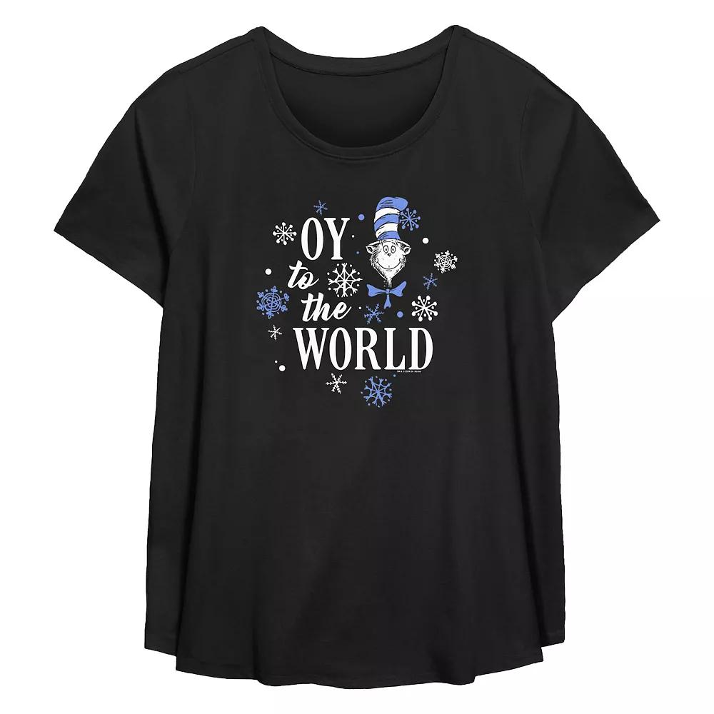 Plus Size Dr. Seuss The Cat In The Hat Oy To The World Flowy Graphic Tee, Women's, Size: 3XL, Black Product Image