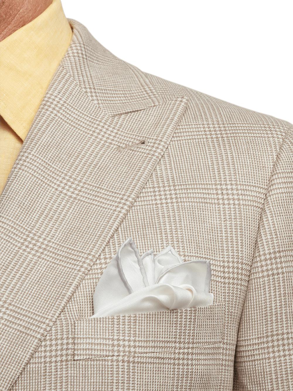 Linen Blend Plaid Double Breasted Peak Lapel Suit Jacket - Tan Product Image