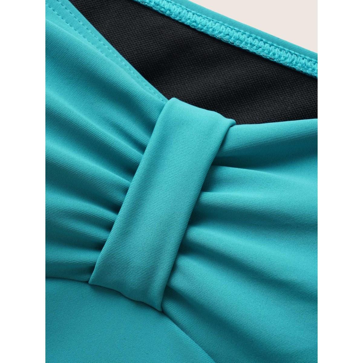 Plus Size Solid Heart Neckline Ruched Swim Top Women's Swimwear Arctic Beach Gathered High stretch Bodycon Heart neckline Curve Swim Tops BloomChic 18-20/2X Product Image