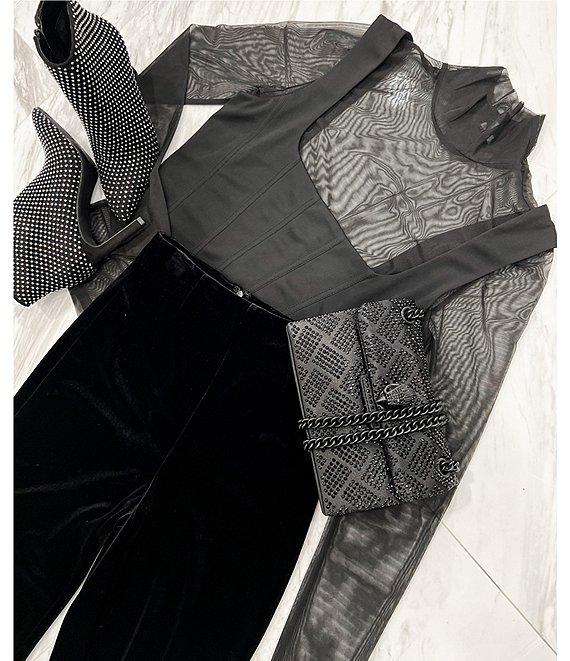 Gianni Bini Misha Mesh Long Sleeve Turtleneck Knit Top Product Image