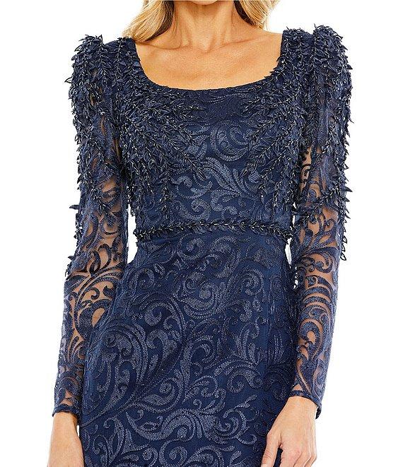 Mac Duggal Embroidered Applique Square Neck Long Sleeve Trumpet Gown Product Image