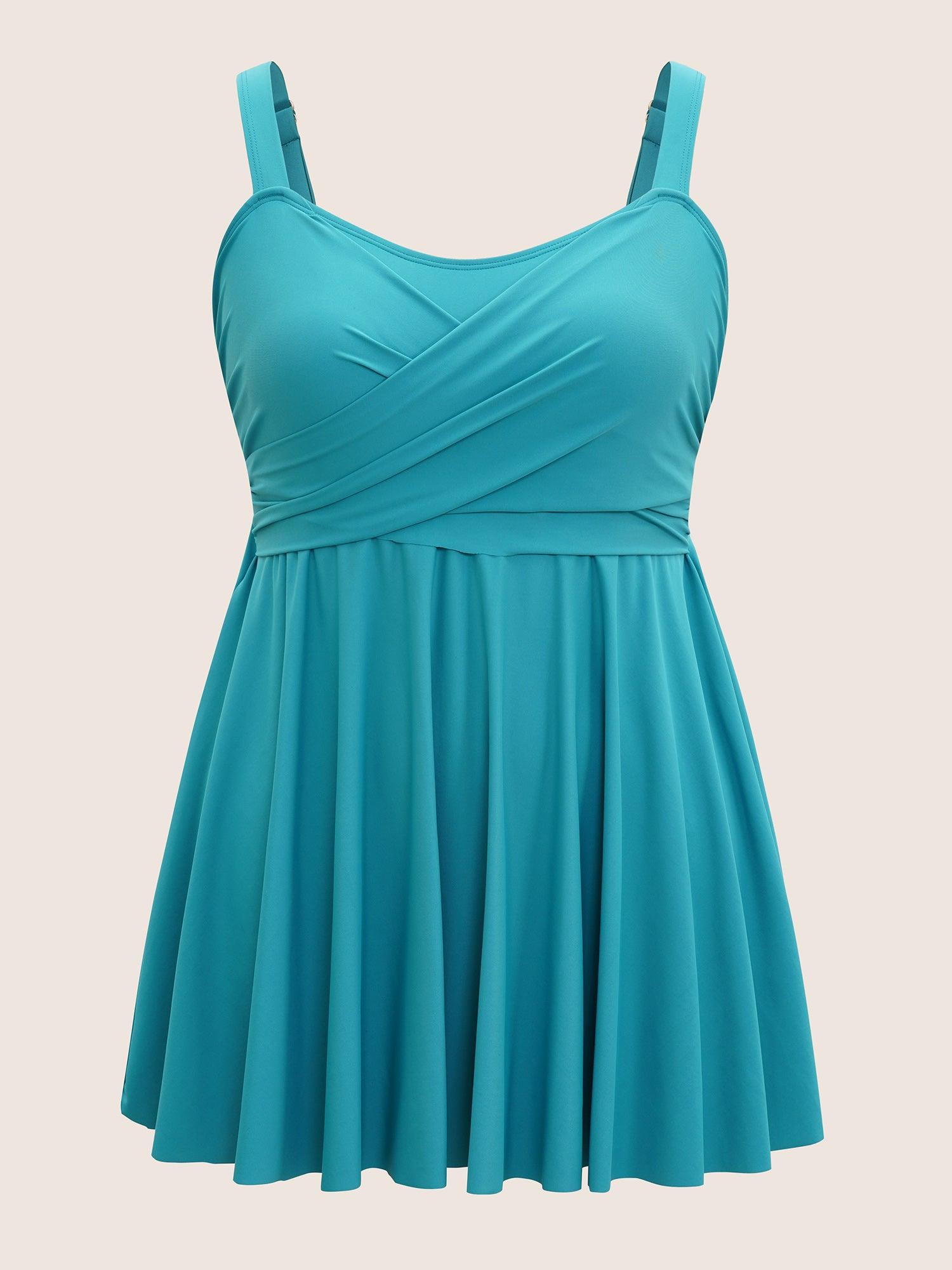 Plain Crossover Gathered Detail Swim Dress Female Product Image