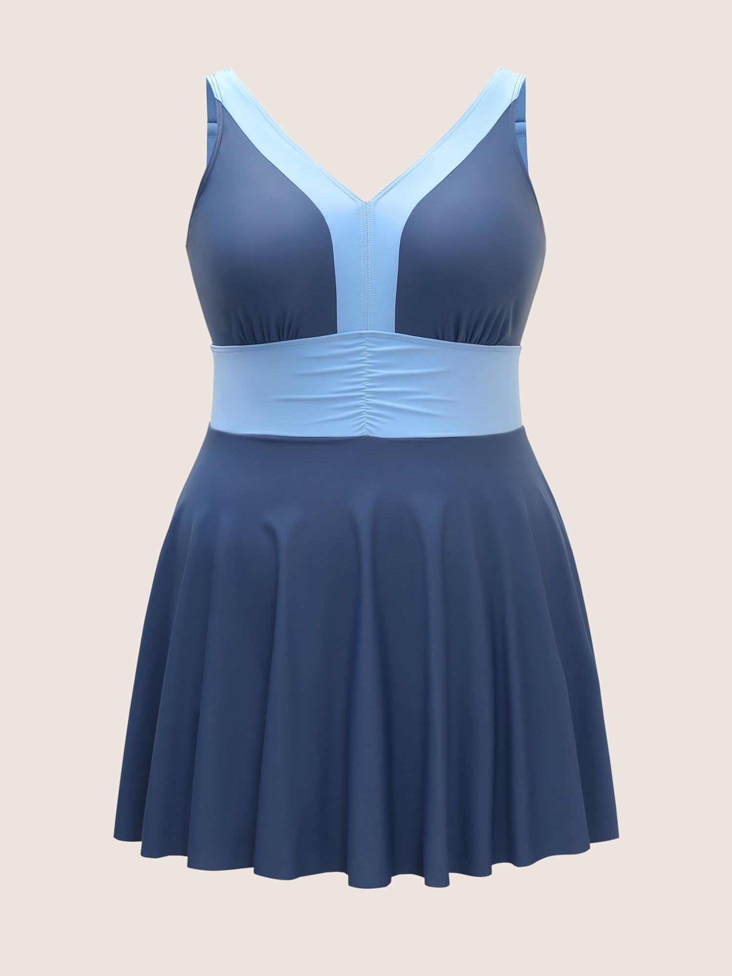 Two Tone Patchwork Gathered Swim Dress Female Product Image