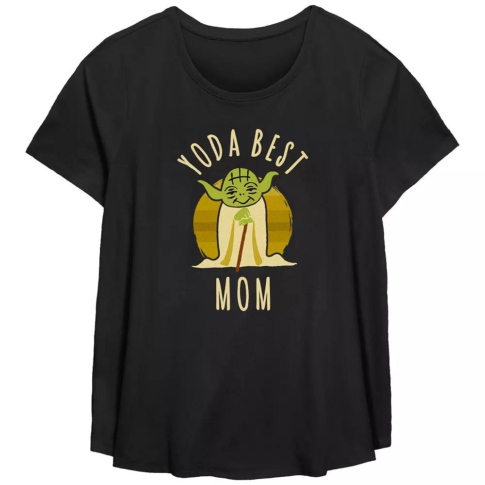Plus Size Star Wars Yoda Best Mom Scoop Hem Flowy Graphic Tee, Women's, Size: 3XL, Black Product Image