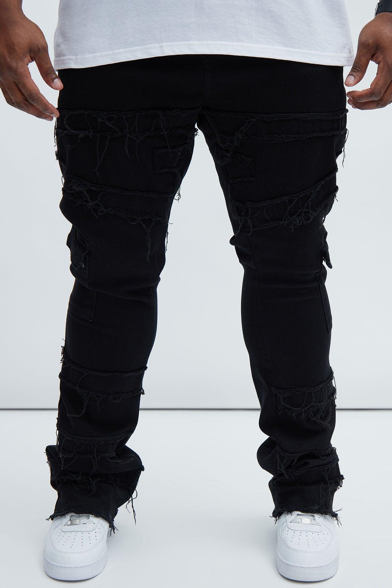 With Some Fray Skinny Flare Cargo Jeans - Black Product Image