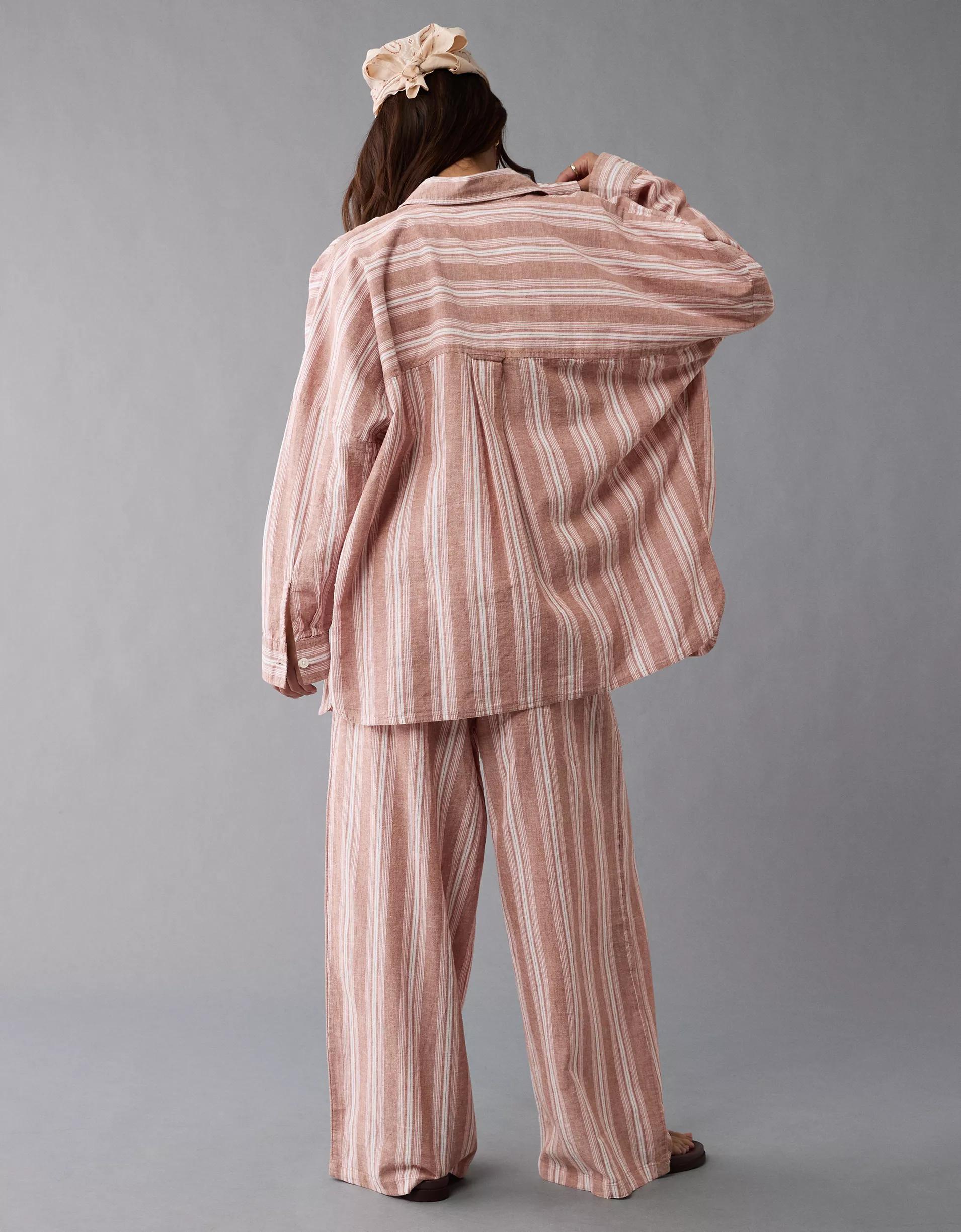 AE Go Big Linen-Blend Oversized Striped Shirt Product Image