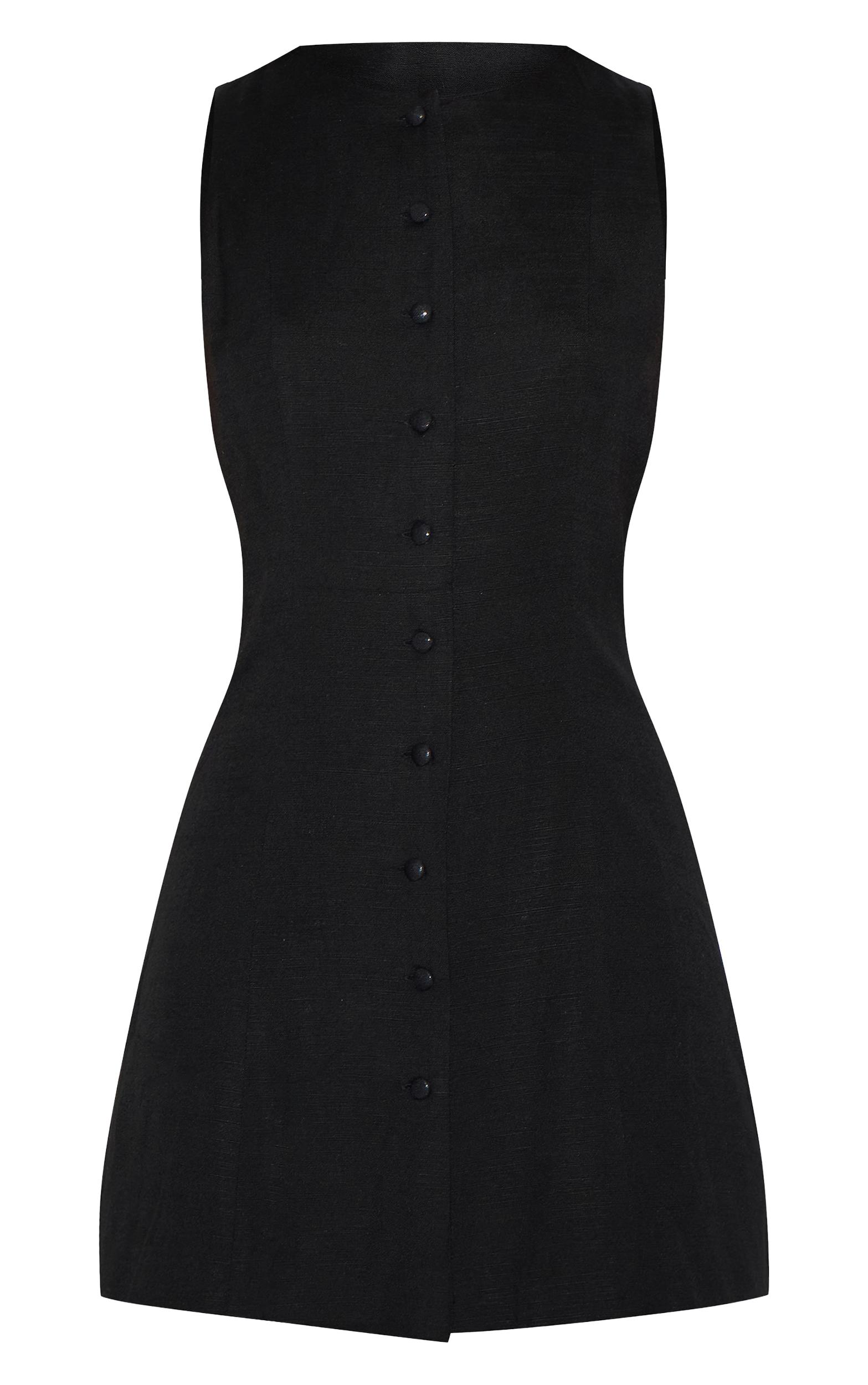 Black Linen A Line Cinched Back Skort Romper Product Image