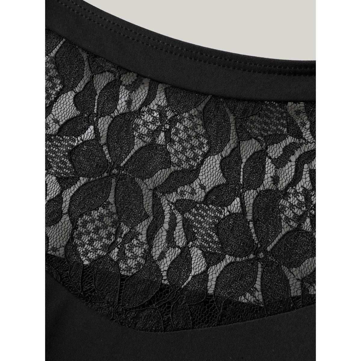 Plus Size Lace Sheer Slit Adjustable Straps Swim Dress Women's Swimwear Black Resort Bodycon Halter neck High stretch Curve Swim Dresses BloomChic 18-20/2X Product Image