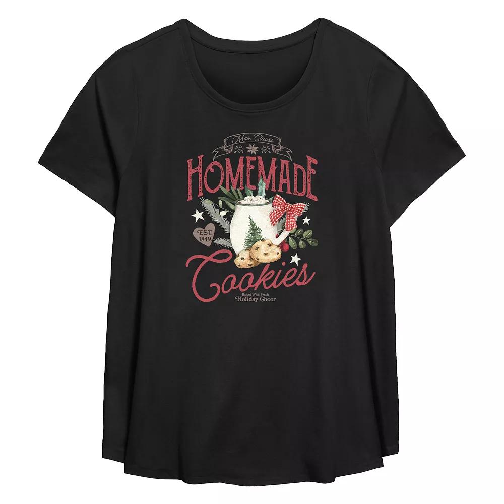 Plus Size Mrs. Claus' Homemade Christmas Cookies Flowy Graphic Tee, Women's, Size: 1XL, Black Product Image