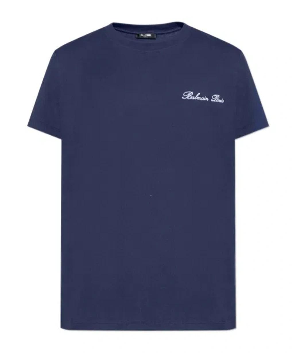 BALMAIN Signature Logo T-shirt In Blue Product Image
