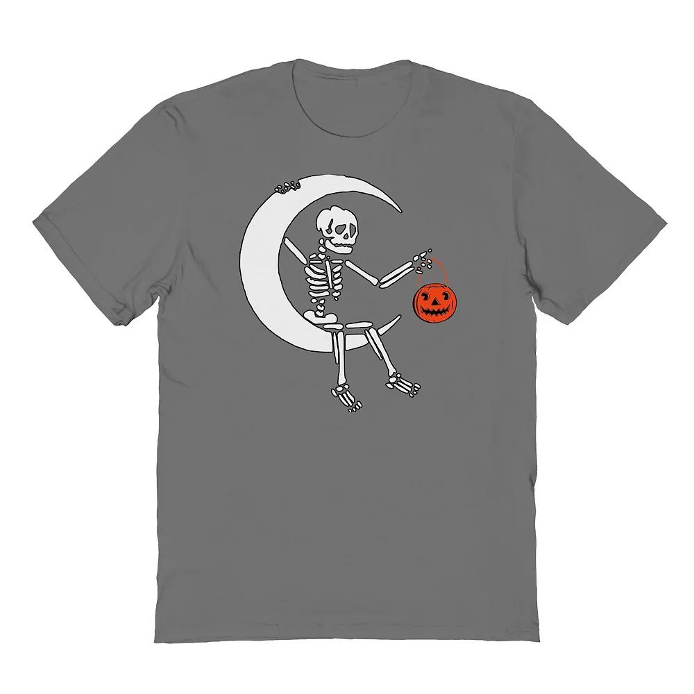 Men's Skeleton Moon White Halloween Graphic Tee, Size: Large, Grey Product Image
