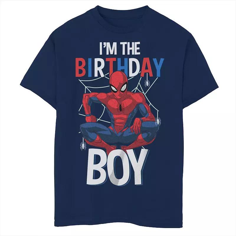 Boys Marvel Spider-Man Im the Birthday Boy Husky Graphic Tee, Boys Blue Product Image