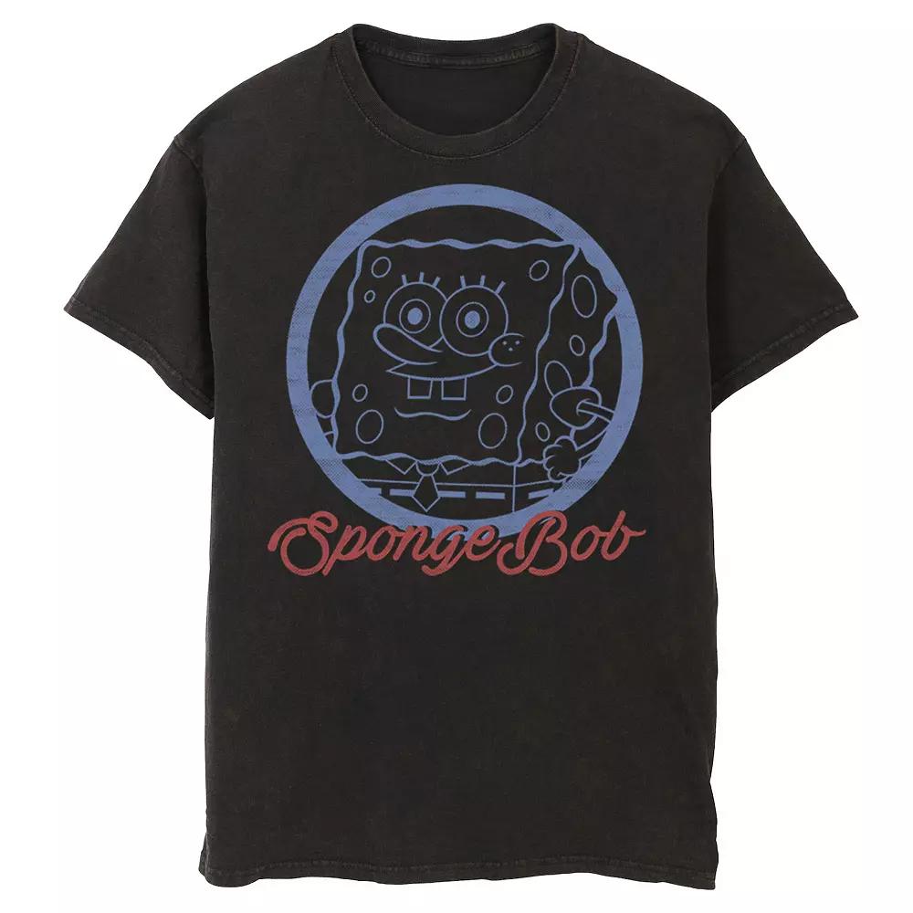 Men's Nickelodeon SpongeBob SquarePants Line Art Cursive Logo Portrait Graphic Tee,  Product Image